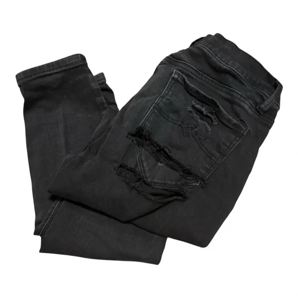 Mudd Women’s Size 9 Low Rise Skinny Black Distressed Jeans FX Stretch - Picture 3 of 14